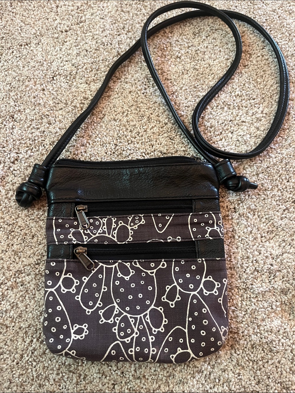 Black Cactus Patterned Crossbody Bag with Adjustable Strap